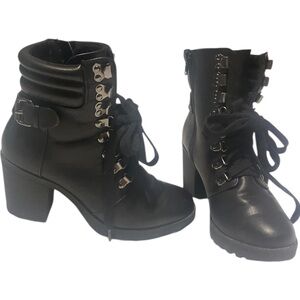Mia  Lace Up Boots Womens 7.5 Black Zip Combat Chunky Moto Block Heel Goth Punk